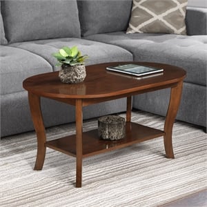 American Heritage Oval Coffee Table with Shelf in Espresso Wood Finish