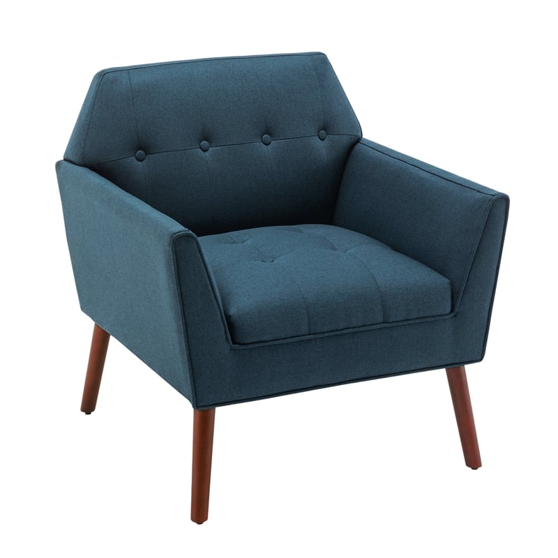 Take a Seat Andy Accent Chair in Blue Fabric with Solid Wood Legs