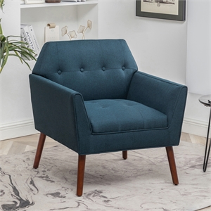 Take a Seat Andy Accent Chair in Blue Fabric with Solid Wood Legs