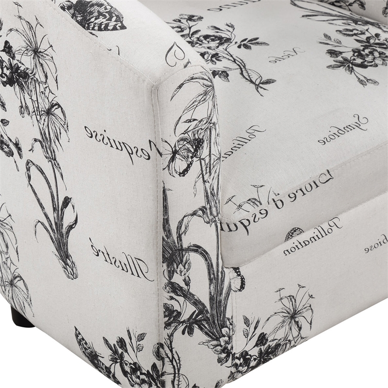 Take a Seat Churchill Accent Chair with Ottoman in White Fabric with Black Print