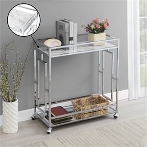 Town Square Chrome Metal Faux Marble Mirrored Bar Cart with Shelf
