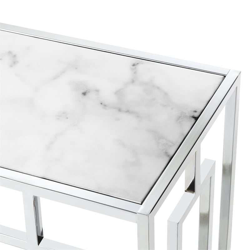 Town Square Chrome Metal Faux Marble Glass Hall Table with Shelf
