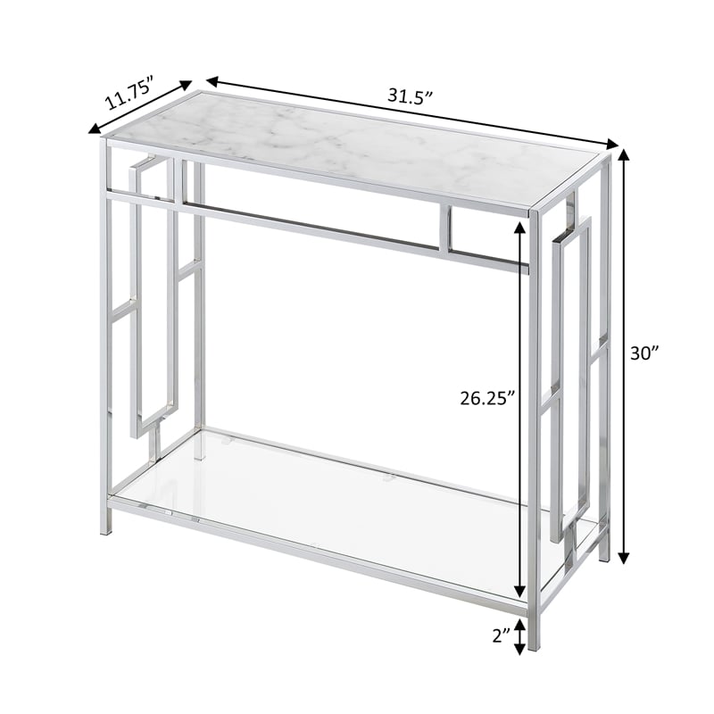 Town Square Chrome Metal Faux Marble Glass Hall Table with Shelf