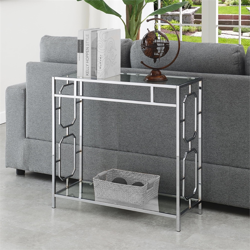 Convenience Concepts Omega Chrome Metal and Glass Hall Table with Shelf
