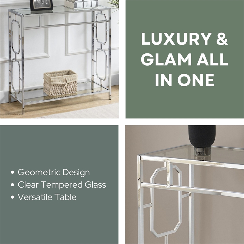 Convenience Concepts Omega Chrome Metal and Glass Hall Table with Shelf
