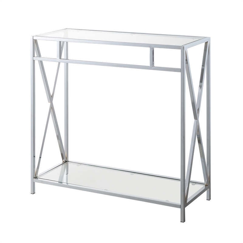 Convenience Concepts Oxford Chrome Metal Glass Hall Table with Shelf