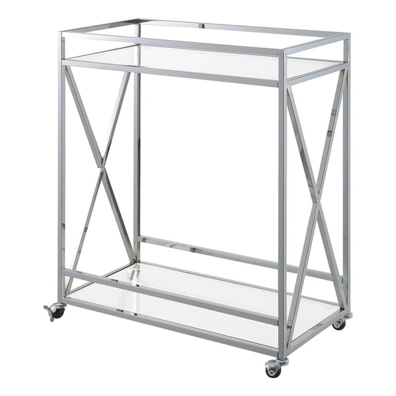 Convenience Concepts Oxford Chrome Metal Glass Bar Cart with Shelf