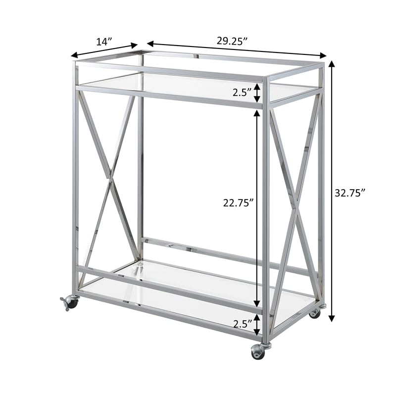 Convenience Concepts Oxford Chrome Metal Glass Bar Cart with Shelf