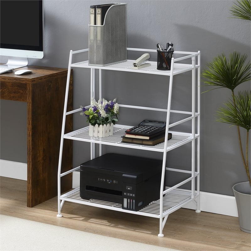 Convenience Concepts Xtra Storage Three-Tier Ladder Folding White Metal Shelf