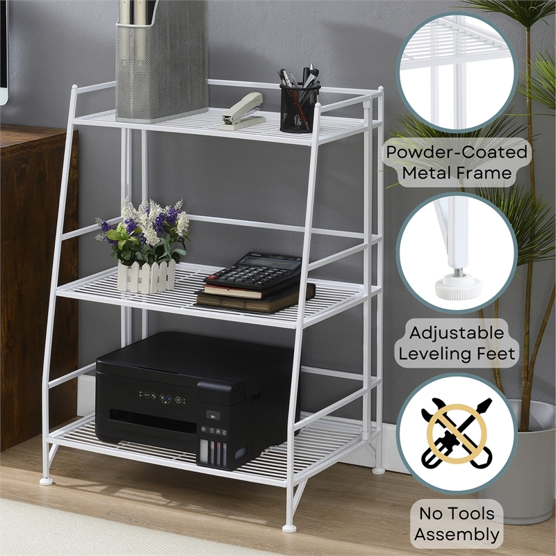 Convenience Concepts Xtra Storage Three-Tier Ladder Folding White Metal Shelf