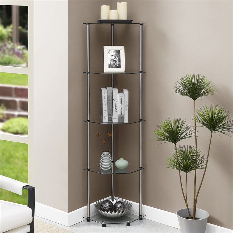 Designs2Go Classic Clear Glass Five-Tier Corner Tower with Stainless Steel Legs