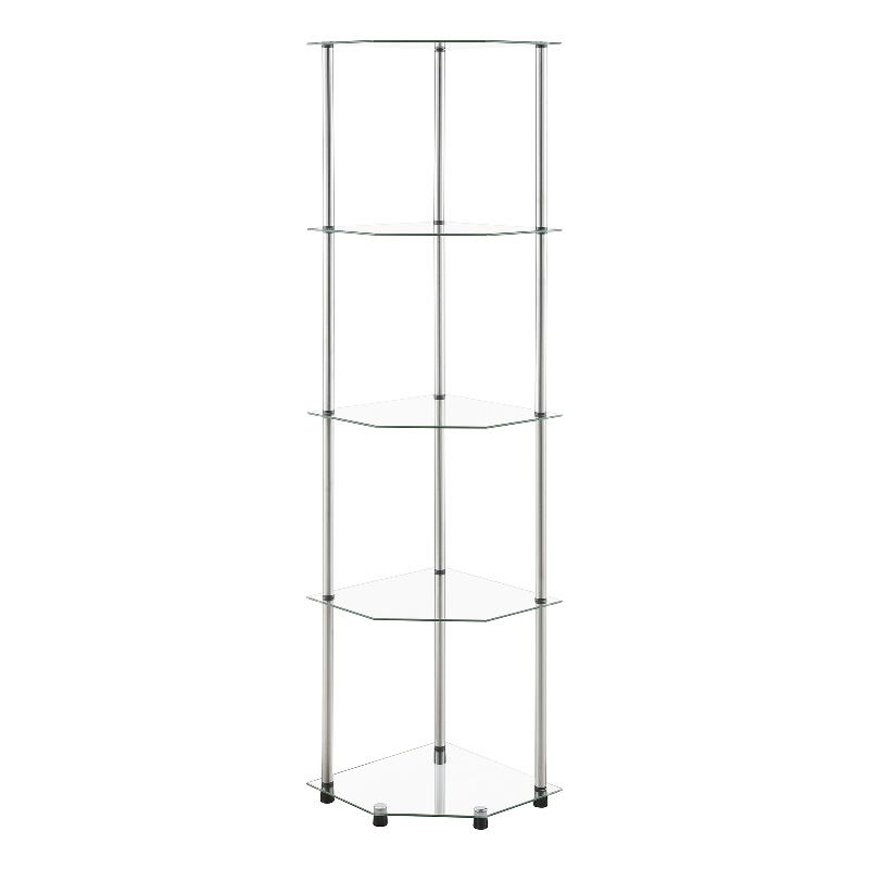 Designs2Go Classic Clear Glass Five-Tier Corner Tower with Stainless Steel Legs