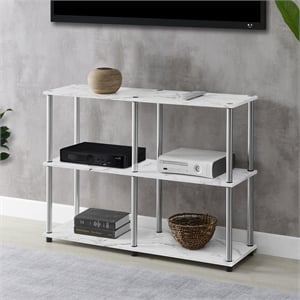 Designs2Go No-Tools Console Table with Shelves in White Faux Marble Wood Finish