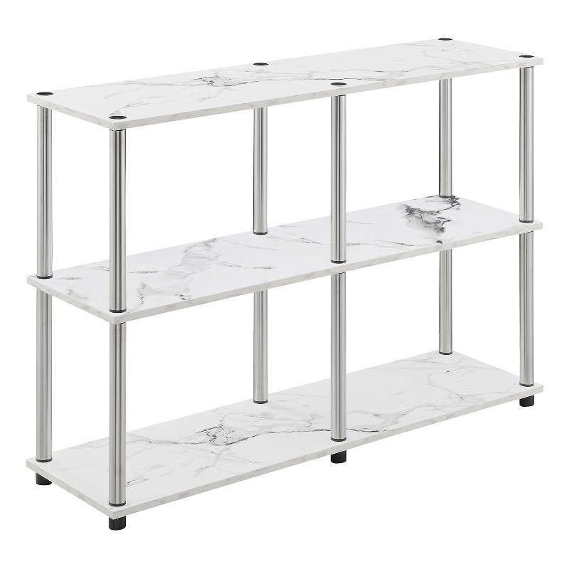 Designs2Go No-Tools Console Table with Shelves in White Faux Marble Wood Finish