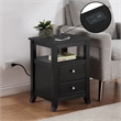 Melbourne Two-Drawer End Table with Charging Station and Shelf in Black Wood
