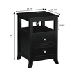Melbourne Two-Drawer End Table with Charging Station and Shelf in Black Wood