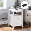 Melbourne Two-Drawer End Table with Charging Station and Shelf in White Wood