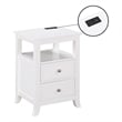 Melbourne Two-Drawer End Table with Charging Station and Shelf in White Wood