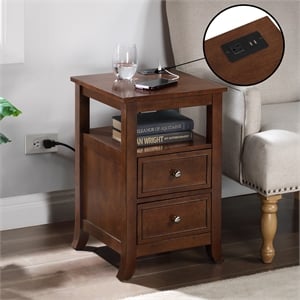 Melbourne Two-Drawer End Table with Charging Station and Shelf in Espresso Wood