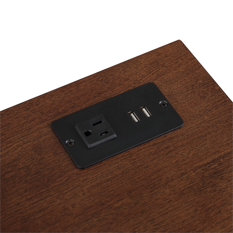 Melbourne Two-Drawer End Table with Charging Station and Shelf in Espresso Wood