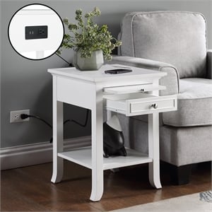 American Heritage Logan End Table with Charging Station in White Wood Finish