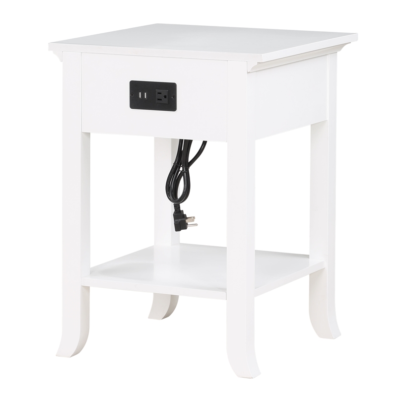 American Heritage Logan End Table with Charging Station in White Wood Finish