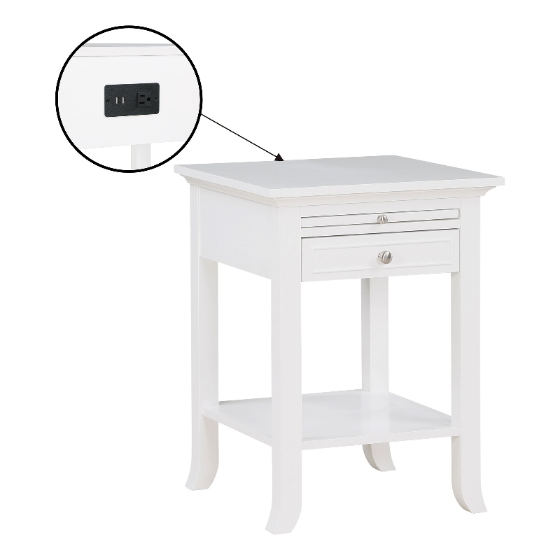 American Heritage Logan End Table with Charging Station in White Wood Finish