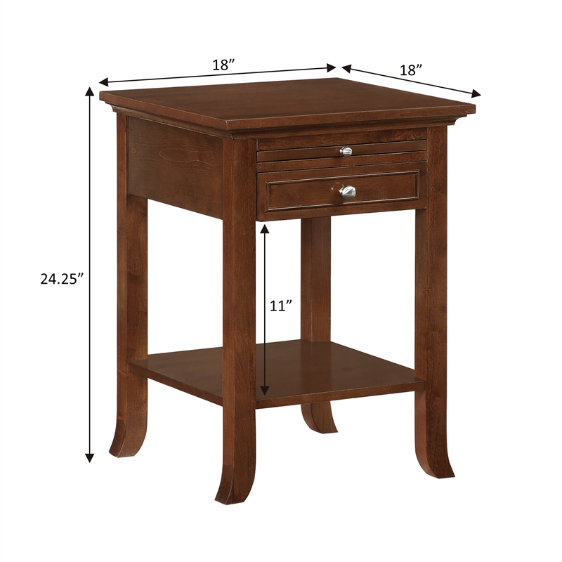 American Heritage Logan End Table with Charging Station in Espresso Wood Finish