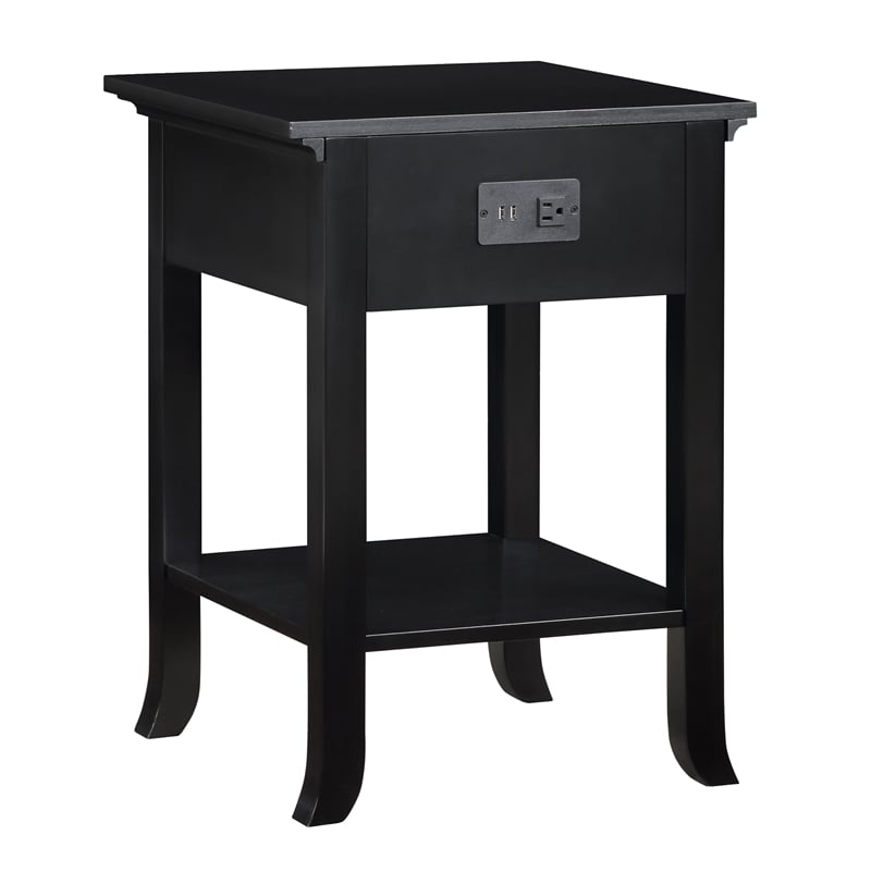American Heritage Logan End Table with Charging Station in Black Wood Finish