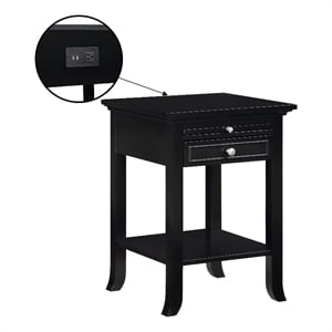 American Heritage Logan End Table with Charging Station in Black Wood Finish