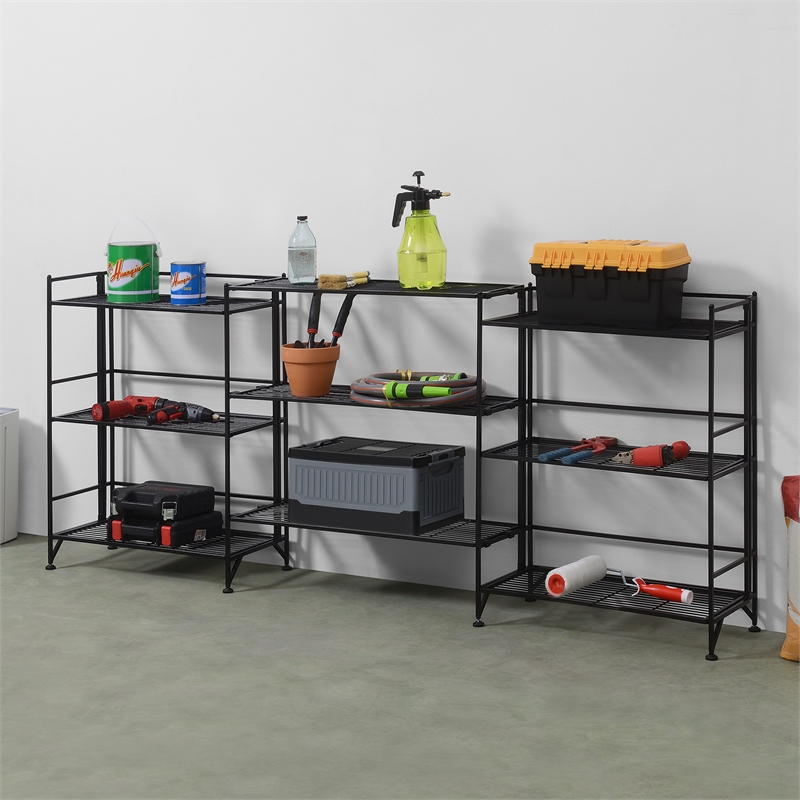 32.5 Xtra Storage 3 Tier Wide Folding Metal Shelf Black