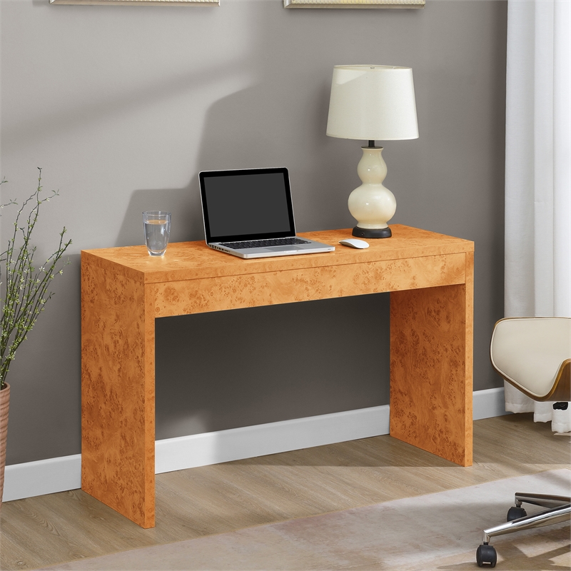 Northfield Hall Console Table/Desk in Brown Burl Wood Finish