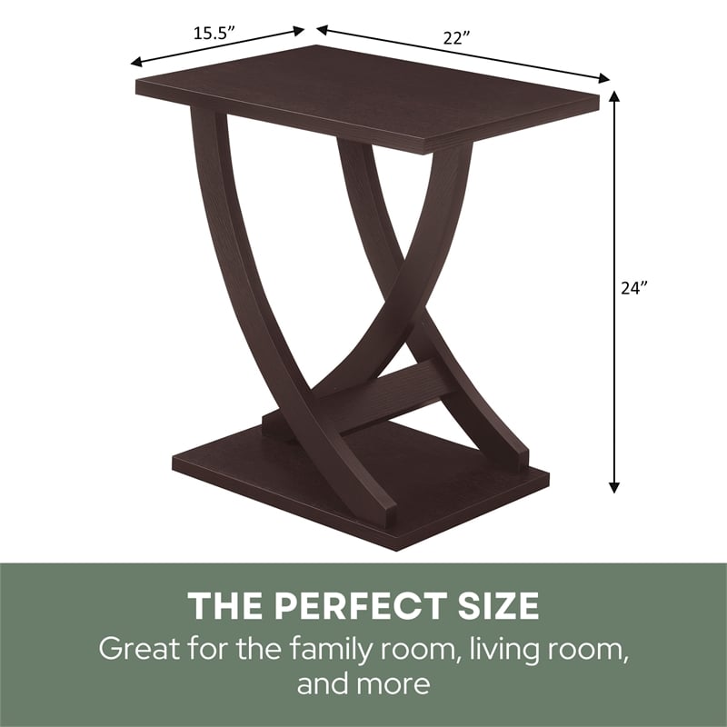 newport criss-cross chairside end table in espresso wood finish