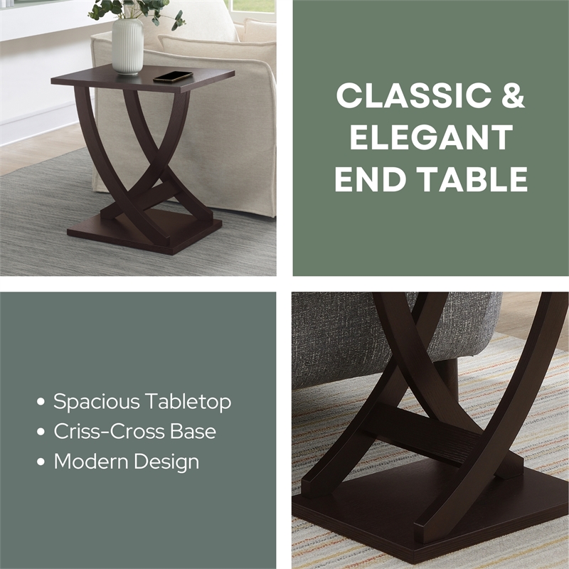 newport criss-cross chairside end table in espresso wood finish