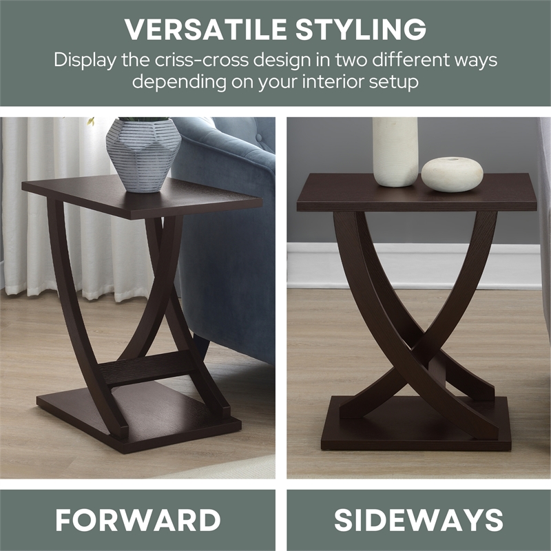 newport criss-cross chairside end table in espresso wood finish