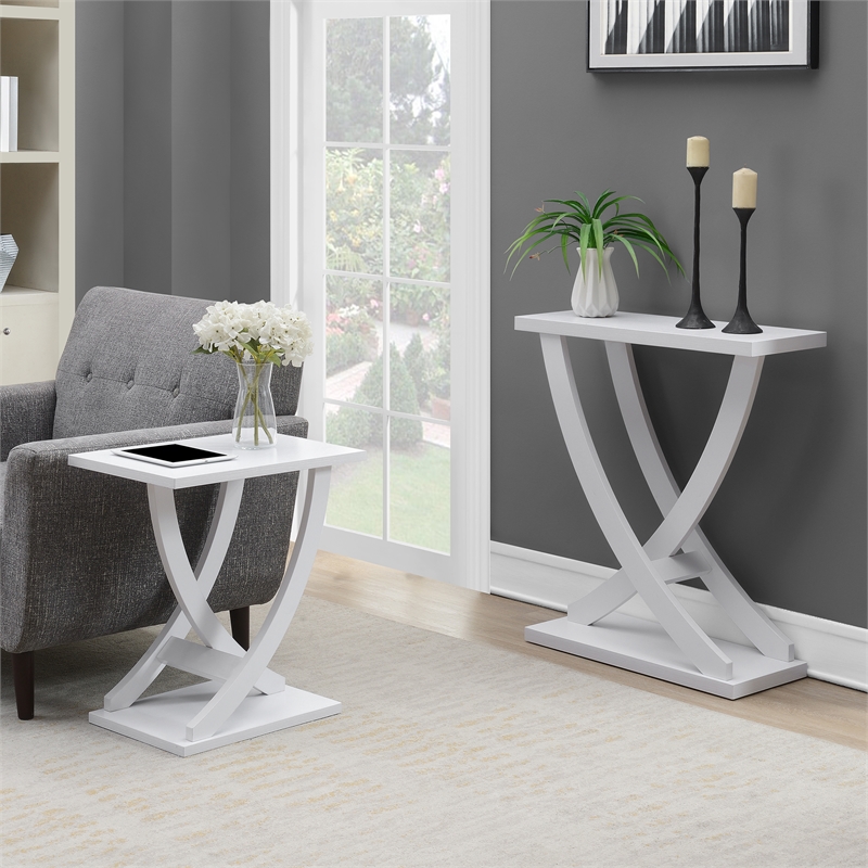 Newport Criss-Cross Chairside End Table in White Wood Finish