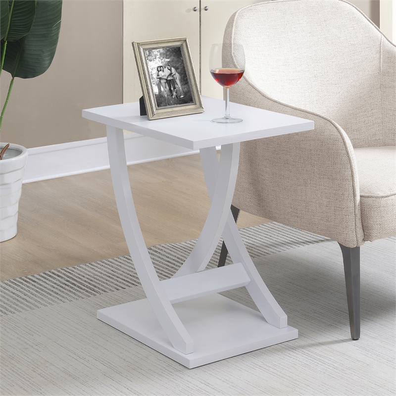 Newport Criss-Cross Chairside End Table in White Wood Finish