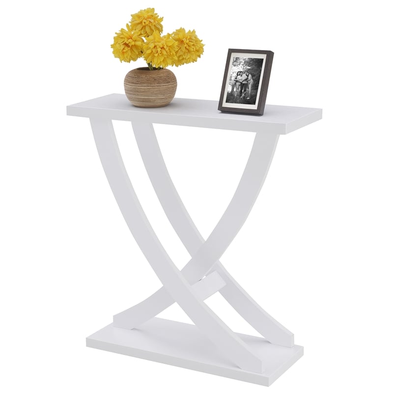 Convenience Concepts Newport Criss-Cross Console Table in White Wood Finish
