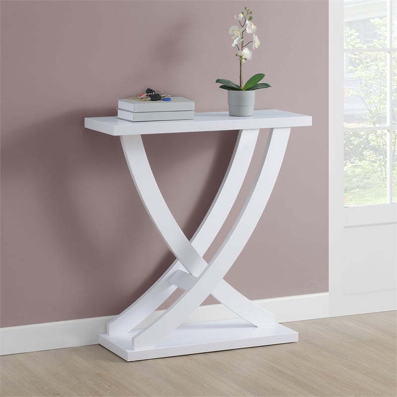 Convenience Concepts Newport Criss-Cross Console Table in White Wood Finish