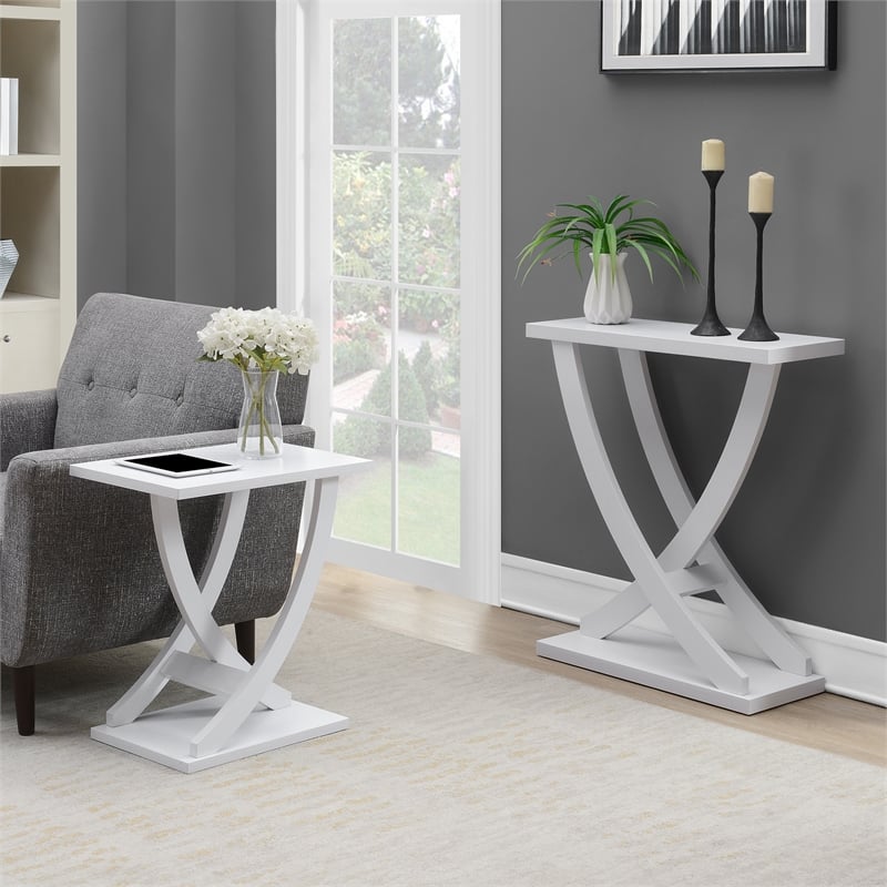 Convenience Concepts Newport Criss-Cross Console Table in White Wood Finish