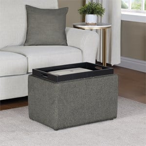 Designs4Comfort Accent Storage Ottoman with Reversible Tray in Gray Fabric