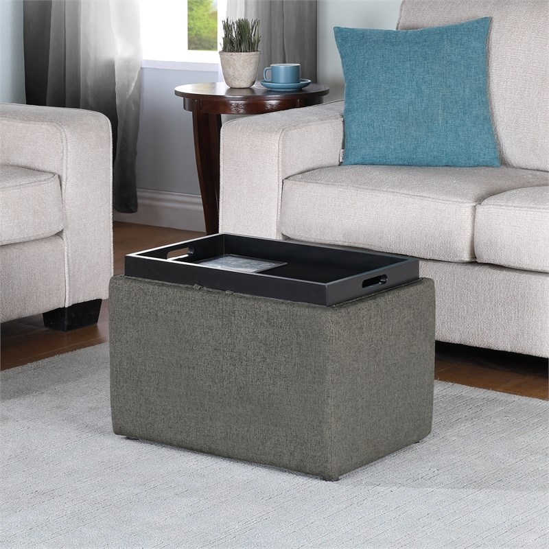Designs4Comfort Accent Storage Ottoman with Reversible Tray in Gray Fabric