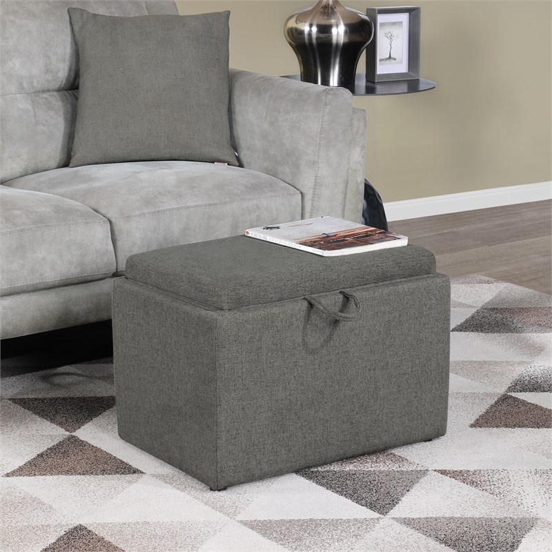 Designs4Comfort Accent Storage Ottoman with Reversible Tray in Gray Fabric