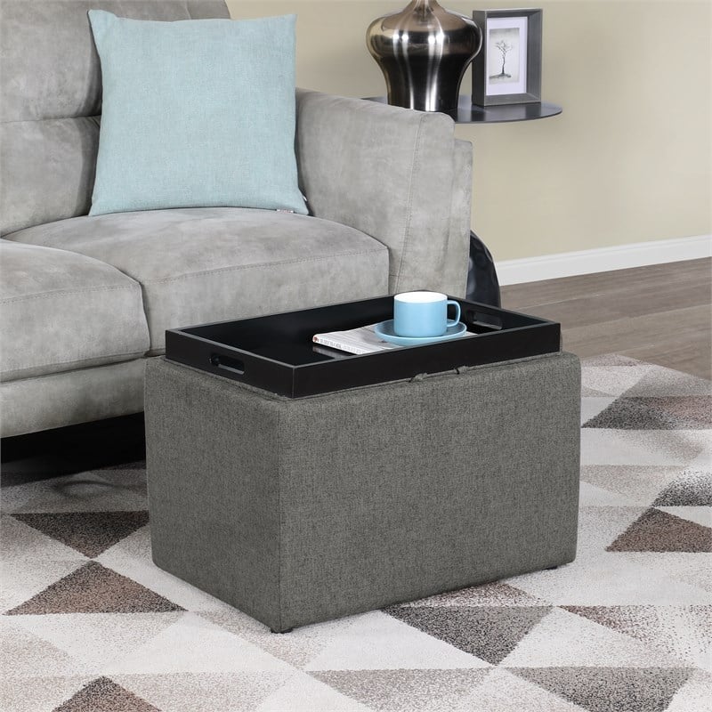 Designs4Comfort Accent Storage Ottoman with Reversible Tray in Gray Fabric