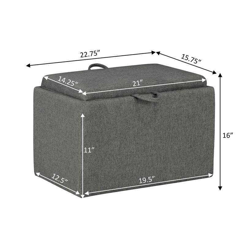 Designs4Comfort Accent Storage Ottoman with Reversible Tray in Gray Fabric