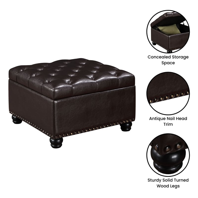 Designs4Comfort Herald Ottoman Coffee Table with Storage in Espresso Fabric