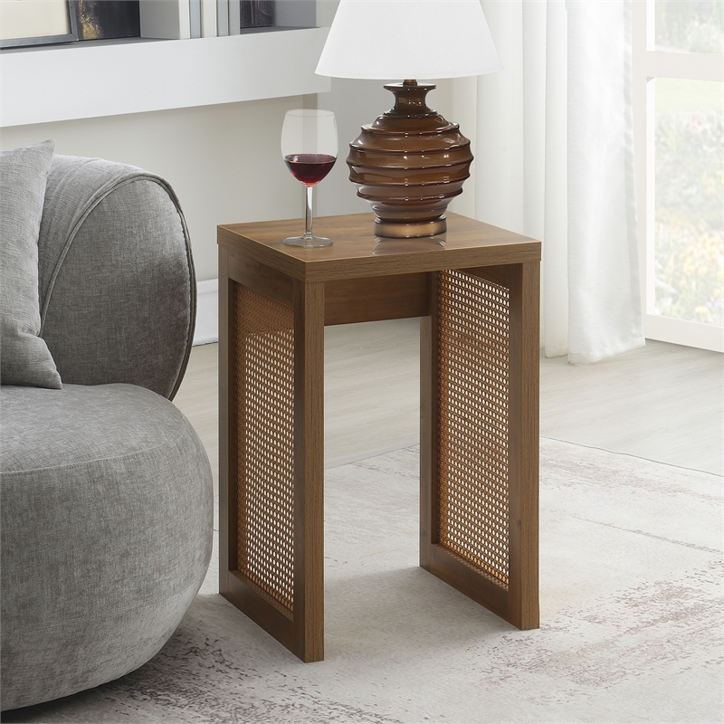 Convenience Concepts Northfield Weave End Table in Beige Wood Finish