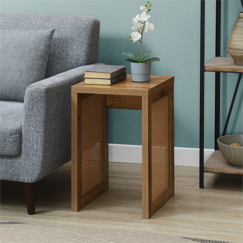 Convenience Concepts Northfield Weave End Table in Beige Wood Finish