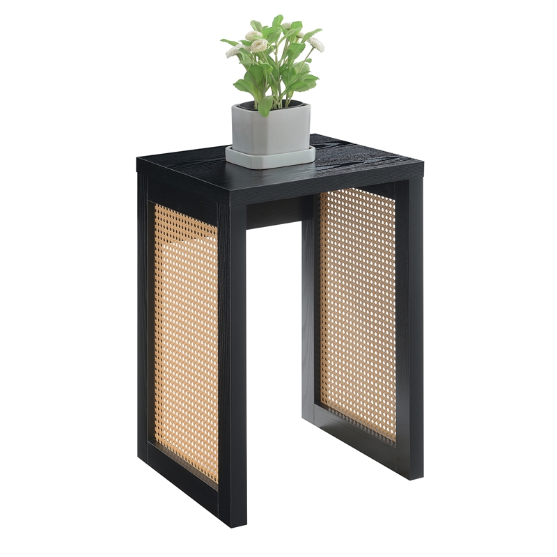 Northfield Weave End Table in Black Wood Finish with Beige Sides