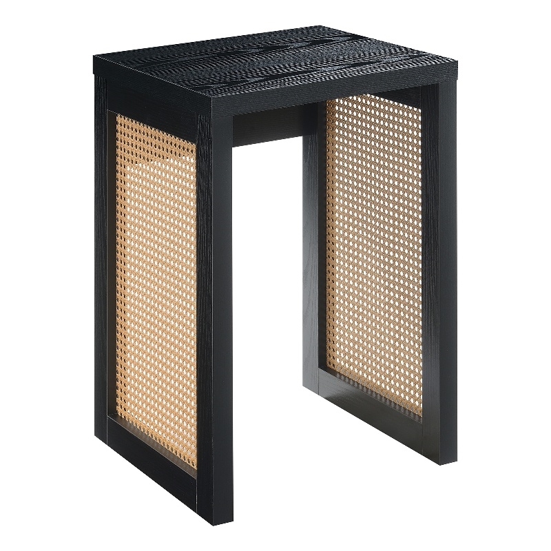 Northfield Weave End Table in Black Wood Finish with Beige Sides